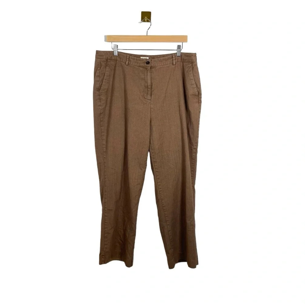 L.L.Bean Brown High Rise Straight Leg Cotton Chino Trousers Pants Size 18
